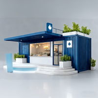 Simple Café & Roastery Featuring White Metal Stools and Linear Tiered Open Shelving Design