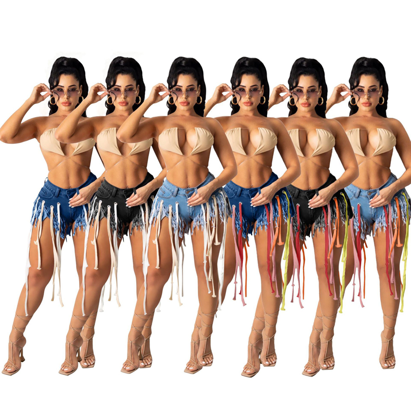 Vaqueros cortos de mujer High-elastic Washable Drawstring Color Bandage Short Jeans Ladies Street Photography Women Denim Shorts