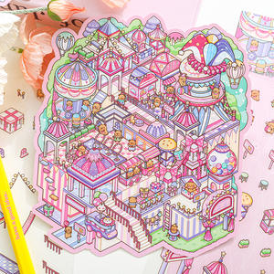 3 pegatinas de paisaje en miniatura por paquete estilo de dibujos animados 3D apilado casa cuaderno pegatinas de juguete - Product Image 2