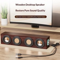 Q-E3367 Barre de son rétro en bois grainé 10W avec basses, Bluetooth 5.4/Haut-parleur USB pour ordinateur de bureau, jeux et bureau