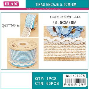 Strisce di pizzo Ilan 5,5 cm x 8 m colore argento per artigianato e decorazioni - Product Image 3