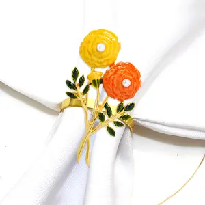 แหวนผ้าเช็ดปากรูปดอกทานตะวันเดซี่ อาหารเย็นวันหยุดเทศกาลหลากสีสัน
