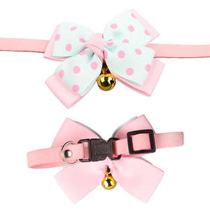 Qbellpet 耐久性のあるペット用猫の首輪、ベル付き、調節可能な蝶ネクタイ付き首輪、小型犬用アクセサリー、ネックレス、ネクタイ、デザイナー犬用首輪 - Product Image 4