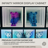 Vitrine d'exposition intelligente Art Déco personnalisée avec miroir infini, éclairage LED RGBW, cadre en acrylique écologique pour bijouterie et exposition