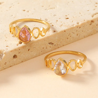 Cincin berlian persegi hati warna-warni Fashion, perhiasan cincin baja tahan karat berlapis emas 18K untuk wanita