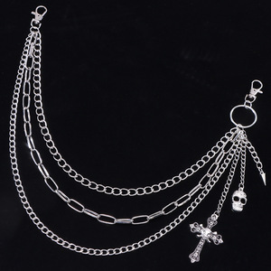 Multi Layer Metal Waist <b>Chain</b> With Skull <b>Cross</b> Pendant For Men Women Hip Hop Jeans Accessory Zinc Alloy Daily Wear - Product Image 2
