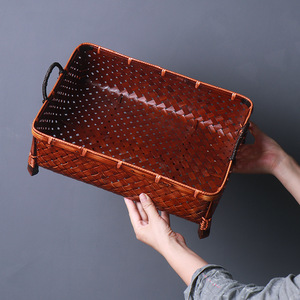 <b>Bamboo</b> Woven Basket Storage Box 50x40x30cm Square Kitchen Organizer Food <b>Container</b> Tray - Product Image 3