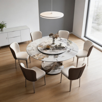 Table à manger ronde moderne de luxe écologique aspect marbre avec plateau tournant Lazy Susan pour la maison, l'appartement, l'hôtel, le parc, ensemble de meubles et de décoration
