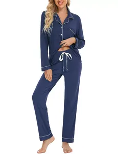 Damen Herbst Winter Bambus Jersey Baumwolle Thermal Langarm Plus Size Pyjamas Set Komfortabel Schnellt rocknend für den Heimgebrauch - Product Image 3