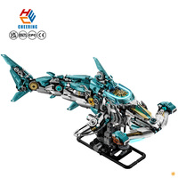 MJI 13154 Modèle de blocs de construction créatifs Requin Marteau Mécanique, Ensemble de jouets de construction à assembler pour enfants, Jouet en plastique en gros