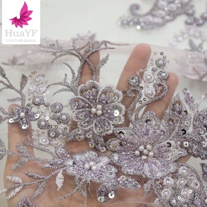 New 3D Đính lưới thêu đính cườm ngọc trai vải tuyn ren vải với sequins HY1700-1 - Product Image 3