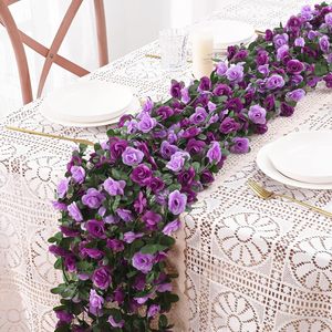 Guirnaldas de Rosas Artificiales de 45 Cabezas, Flores de Seda Doble Color Púrpura, Decoración para Bodas, 100cm-200cm de Altura, Simulación Realista - Product Image 3