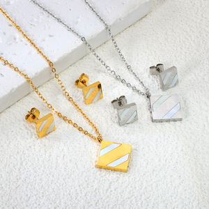 Women's Geometric <b>Square</b> White Shell Jewelry <b>Set</b> Gold Silver Stud Earrings Necklace Everyday Wear - Product Image 2