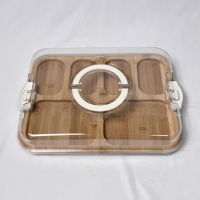 Plateau de service classique en bambou poli multi-usage avec couvercle, séparateurs et poignée – Plateau à fromage, charcuterie et fruits portable