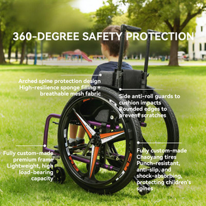 <span class=keywords><strong>Silla</strong></span> de <span class=keywords><strong>Ruedas</strong></span> Manual Plegable Ligera y Compacta de Aleación de Aluminio CE para Viajes al Aire Libre, Color Morado para Niños, Asiento de 28-36 cm - Product Image 5