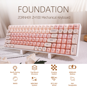 Teclado Mecánico ZORNHER ZH980 95% Foundation <span class=keywords><strong>Pink</strong></span> Creamy con Teclado Numérico, Teclas Jelly Bonitas, Interruptores Lineales RGB Retroiluminados Intercambiables en Caliente - Product Image 3