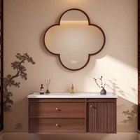 Meuble-lavabo de salle de bain moderne en noyer massif, personnalisé, étanche, à cannelures, avec armoire miroir LED, pour appartement et villa, vente en gros