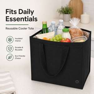 Sac fourre-tout isotherme noir en non-tissé avec doublure argentée et poignées en sangle PP, taille moyenne, pour les courses - Product Image 4