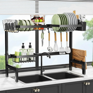 Scolapiatti da <span class=keywords><strong>cucina</strong></span> a 2 livelli da posizionare sopra il lavello, grande, regolabile, salvaspazio, <span class=keywords><strong>per</strong></span> piatti e ciotole - Product Image 1