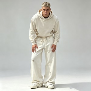 Sweats à capuche pour hommes personnalisés, style streetwear, coupe ample à épaules tombantes, en molleton bouclette 100% coton, zippés, cloutés de rivets, épais - Product Image 4