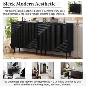 Mueble Auxiliar de Madera Portátil de Estilo Moderno y Minimalista con Estantes Ajustables y Puerta con Diseño Geométrico Elegante para Sala de Estar o Zapatero - Product Image 3