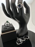 Ensemble de trois bagues minimalistes plaquées platine avec pierres de zircon cubique de laboratoire, design géométrique d'inspiration vintage, alliances