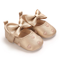 Chaussures pour bébé fille, brodées, premier amour, fermeture velcro, style princesse, grand nœud, tendance