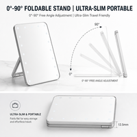 Miroir de table LED pliable grand format avec variateur tactile, 3 couleurs de lumière à mémoire, arrêt automatique, rechargeable Type-C 1000 mAh
