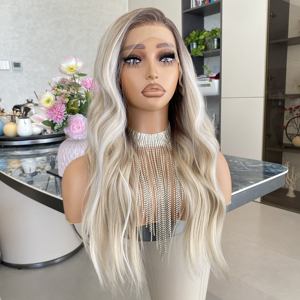 Precio de fábrica: Peluca de encaje 13x4 de 22 pulgadas, rubia ombré con reflejos, para mujeres blancas, línea de cabello natural, fibra resistente al calor - Product Image 4