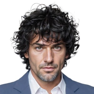 Peluca para Hombre Estilo Europeo Americano, Fibra Resistente al Calor, Sin Pegamento, Marrón Oscuro, Hecha a Máquina, Sin Encaje, Corta, Rizada y Levantada - Product Image 4