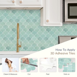 Fish Scale Green Peel and Stick Backsplash <strong>Sticky</strong> <strong>Tiles</strong> 3D <strong>Wall</strong> Sticker for Kitchen - Product Image 5