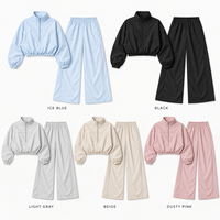 Ensemble deux pièces pour femme, veste courte tissée à col montant et demi-zip et pantalon large, pour l'entraînement en extérieur