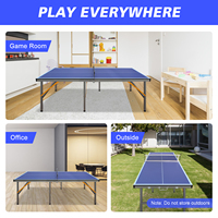Table de ping-pong pliable portable bleue de taille moyenne (1,5/1,8 m) pour intérieur/extérieur, avec filet, 2 raquettes et 3 balles - Stock US