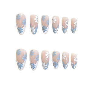 Faux ongles en amande style <span class=keywords><strong>français</strong></span>, personnalisés, professionnels, avec pétales colorés, emballage en boîte, colle pour doigts, vente en gros - Product Image 2