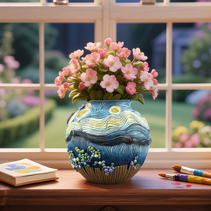 <span class=keywords><strong>Van</strong></span> Gogh Starry Night Pot de fleur en céramique fait à la main Vase de table Art inspiré salon bureau et décoration d'entrée - Product Image 3