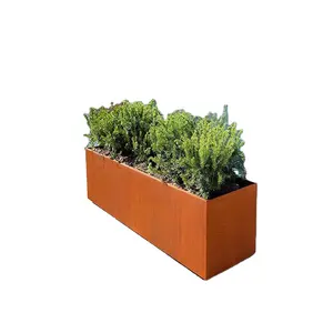 Plantador de metal para móveis de jardim em aço Corten estilo moderno ao ar livre retangular
