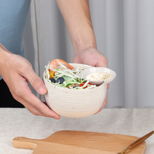Cuenco de cerámica divisor japonés creativo Ins con platillo, cuenco de cerámica creativo para ensalada y patatas fritas para el hogar y el restaurante - Product Image 4