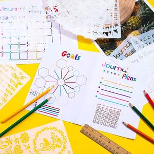 ลายฉลุแบบวารสาร30,ลายฉลุพลาสติกสำหรับวางแผนบันทึกการผลิตที่ดีที่สุดชุดลายฉลุสมุดรายวันแม่แบบการวาดภาพ DIY สำหรับไดอารี่โน๊ตบุ๊ค - Product Image 5