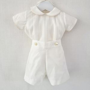 Ensemble deux pièces en organza pour nouveau-né garçon, chemise et <span class=keywords><strong>short</strong></span> de baptême, style espagnol de luxe, manches courtes, tenue de mariage pour enfants garçons - Product Image 1