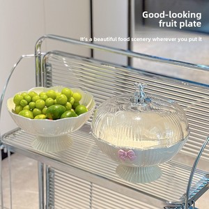 Tavolino da Caffè Multifunzionale Moderno Color Crema, Cesto Portafrutta a Petalo di Alto Valore per Soggiorno, Contenitore per Caramelle e Snack con Drenaggio - Product Image 4