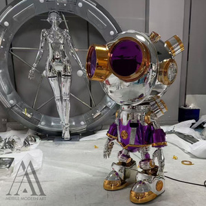 Escultura de Robot Cyberpunk Moderna de Fibra de Vidrio Electrochapada, Figura de Buzo Cromada Morada, Arte para Exhibición en Tiendas y Centros Comerciales - Product Image 2