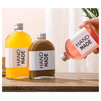 Bouteilles en verre carrées personnalisées pour boissons, jus de fruits, café, haut de gamme, 335 ml, 500 ml, 6 oz, avec bouchon à anneau et marquage à chaud