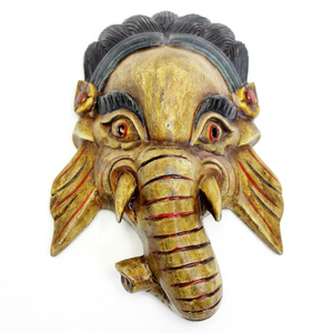 Máscara de Ganesha de Madera Tallada a Mano, Decoración de Arte Popular para Colgar en la Pared, Coleccionable, Personalizable, Hecha a Mano en Nepal - Product Image 1