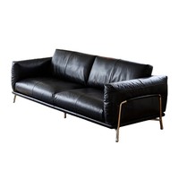 Canapé droit vintage Bauhaus, canapé design minimaliste haut de gamme en cuir véritable noir pour petit salon