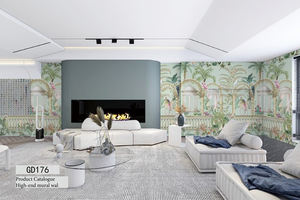 トロピカルフレンチベルベット生地 3D 防水壁紙 ヴィンテージグリーンフォレスト 寝室 ダイニングルーム リビングルーム ガーデン ジャングル用 - Product Image 2