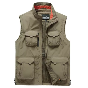 Vendita gilet <span class=keywords><strong>Casual</strong></span> da <span class=keywords><strong>uomo</strong></span> Multi-tasca Outdoor fotografia gilet da pesca giacca in tela traspirante chiusura a cerniera per la primavera - Product Image 2