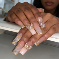 AL-005 Faux Ongles Blancs Pré-dessinés Style Papillon Fleur Douce Pure Désir Français, Amovibles, Prêts à Poser, pour Nail Art