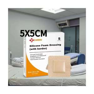Pansement médical en mousse de silicone hydrocellulaire Carbou 5x5cm, doux, respirant, absorbant, imperméable, stérile, pour plaies chirurgicales - Product Image 1