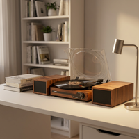 UDREAMER Lecteur de disques vinyles en plastique de luxe rétro de style mid-century modern avec haut-parleurs indépendants, connexion RCA sans fil à 3 vitesses