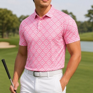 Men Pink Golf Polo <b>Shirt</b> Short Sleeve <b>Geometric</b> Print Quick Dry Breathable Stretch Sportswear Casual Outdoor Golf <b>Shirt</b> Ready - Product Image 2